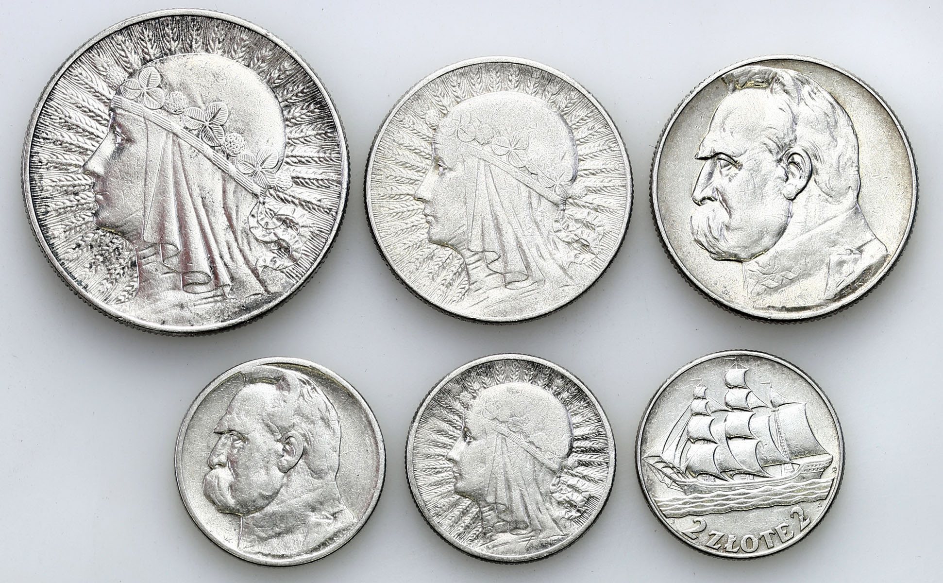 II RP. 2 do 10 złotych 1932 - 1936, zestaw 6 monet